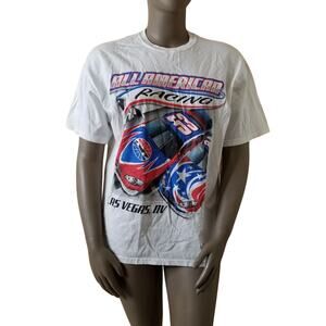 All American Racing Las Vegas Cars T-Shirt Mens XL White Blue Red